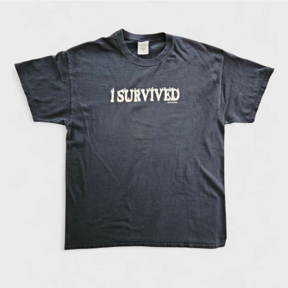 Vintage 1990's Sunday River "I Survived" White Heat Skiing Graphic Tee T-Shirt L - Picture 1 of 12